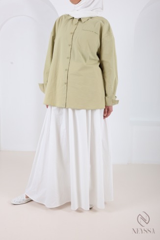 Weites, weißes Langarmhemd aus 100 % Baumwolle für Damen