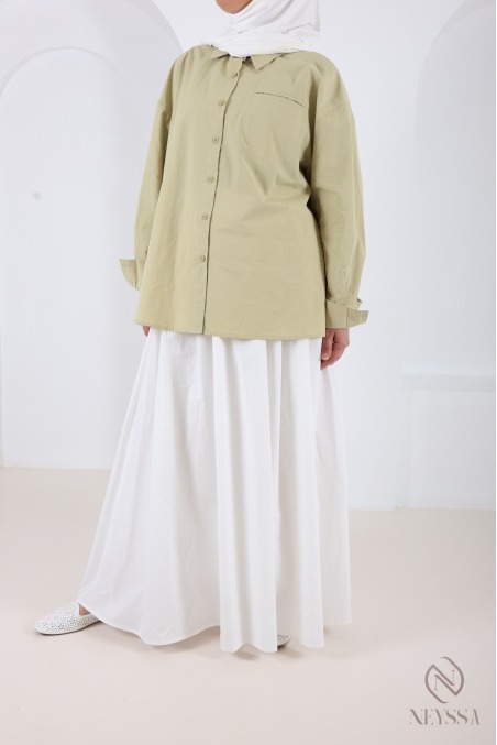 Weites, weißes Langarmhemd aus 100 % Baumwolle für Damen