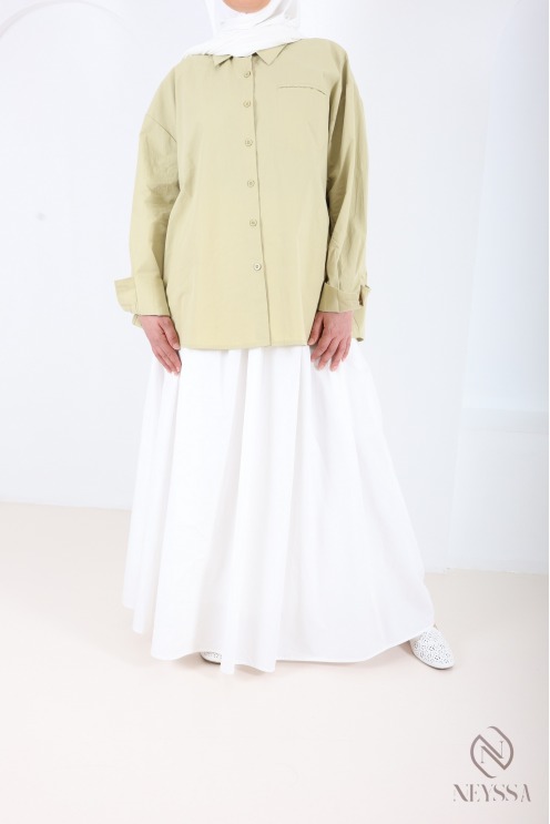 Women's loose-fitting white long-sleeve shirt, 100% cotton