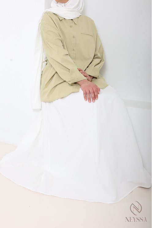 Weites, weißes Langarmhemd aus 100 % Baumwolle für Damen