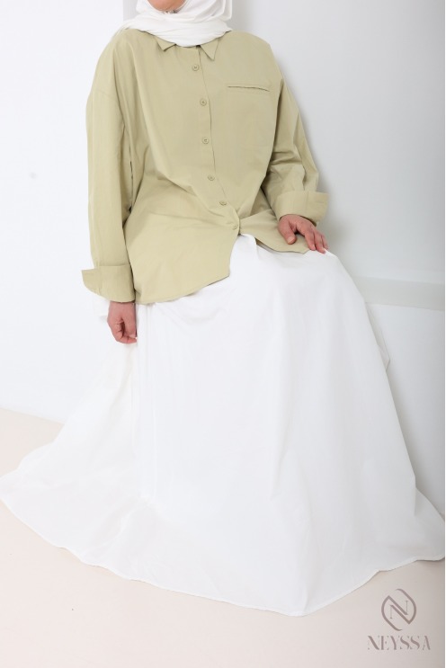 Weites, weißes Langarmhemd aus 100 % Baumwolle für Damen