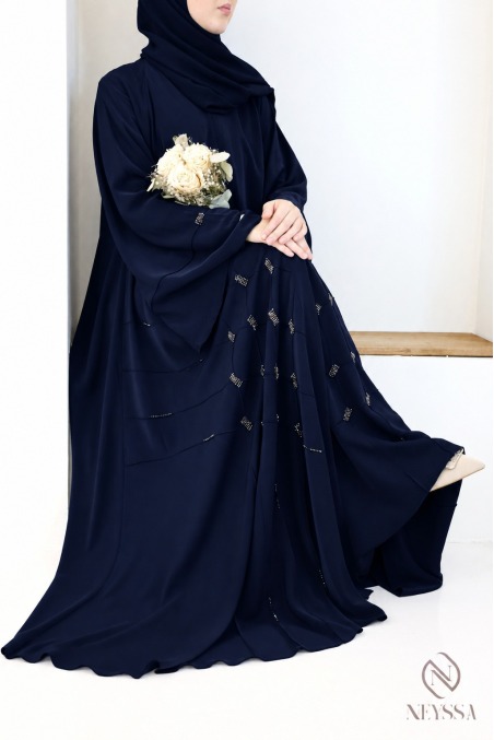 Abaya kimono de luxe Dubaï avec perlages browny pour femme pour l'Aïd
