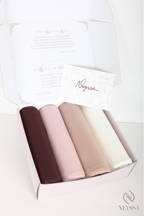 Gift box containing 4 maxi modal hijabs, made from a light