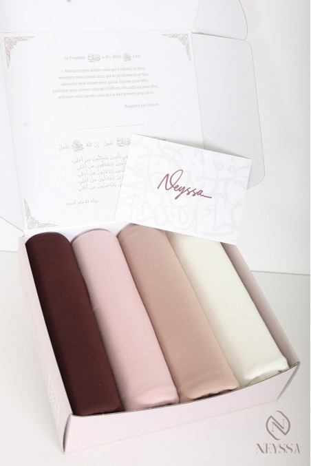 Gift box containing 4 maxi modal hijabs, made from a light