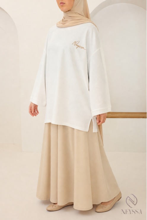 T-shirt blanc en maille piquée oversize avec signature Neyssa