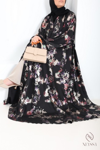 Luxuriöse Kimono-Abaya Dubai mit Umbrella-Schnitt und Holzverzierung 2