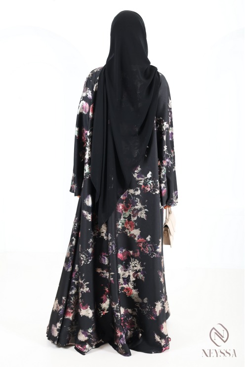 Abaya kimono Dubaï de luxe coupe umbrella noir boisée