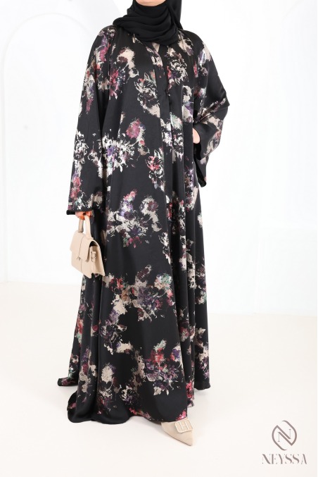 Luxuriöse Kimono-Abaya Dubai mit Umbrella-Schnitt und Holzverzierung