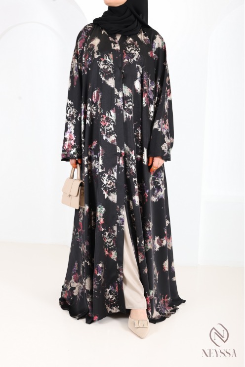 Luxuriöse Kimono-Abaya Dubai mit Umbrella-Schnitt und Holzverzierung