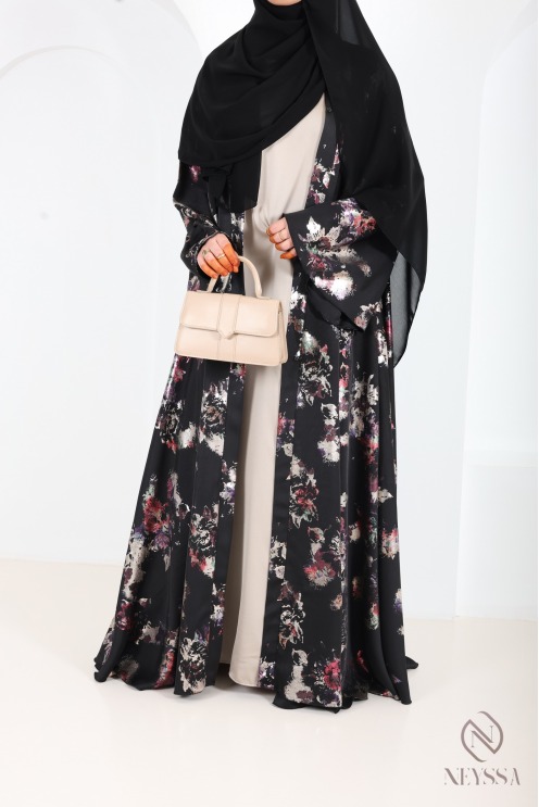 Luxuriöse Kimono-Abaya Dubai mit Umbrella-Schnitt und Holzverzierung