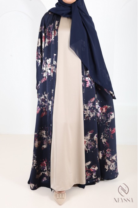Luxuriöse Kimono-Abaya Dubai mit Umbrella-Schnitt und Holzverzierung