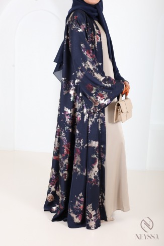Luxury Dubai kimono abaya with umbrella cut in wooded black