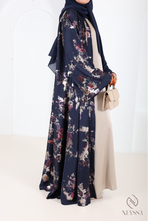 Luxuriöse Kimono-Abaya Dubai mit Umbrella-Schnitt und Holzverzierung