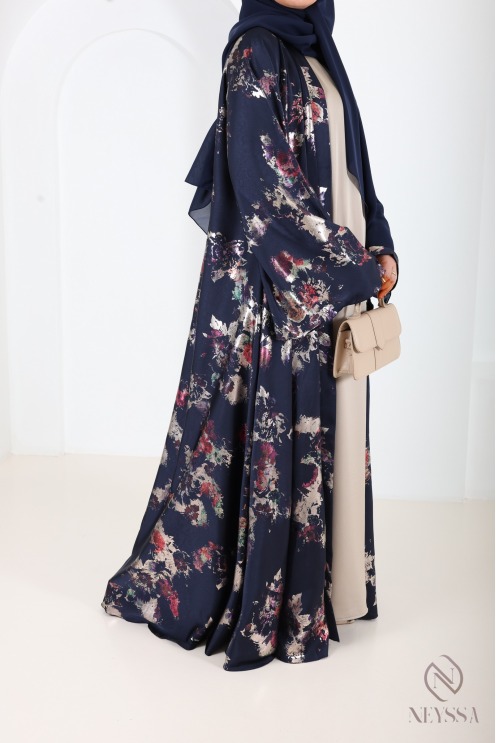 Luxury Dubai kimono abaya with umbrella cut in wooded black