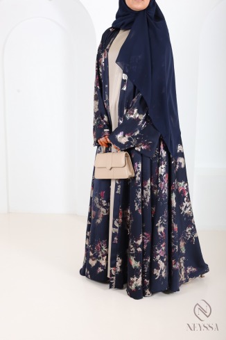 Luxuriöse Kimono-Abaya Dubai mit Umbrella-Schnitt und Holzverzierung