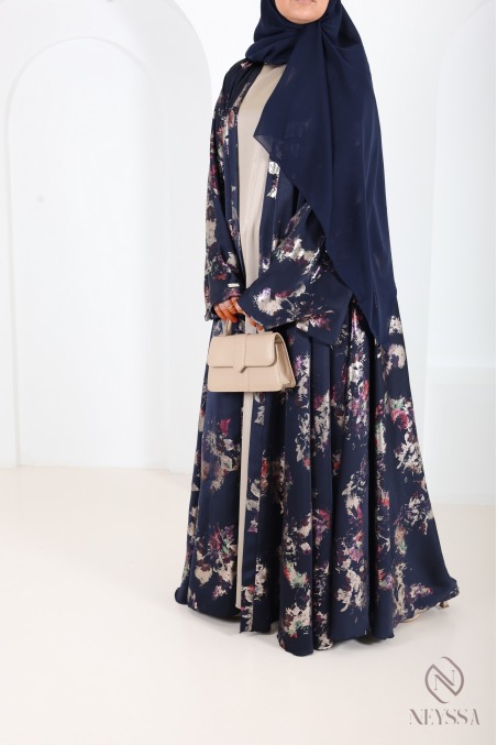 Luxury Dubai kimono abaya with umbrella cut in wooded black