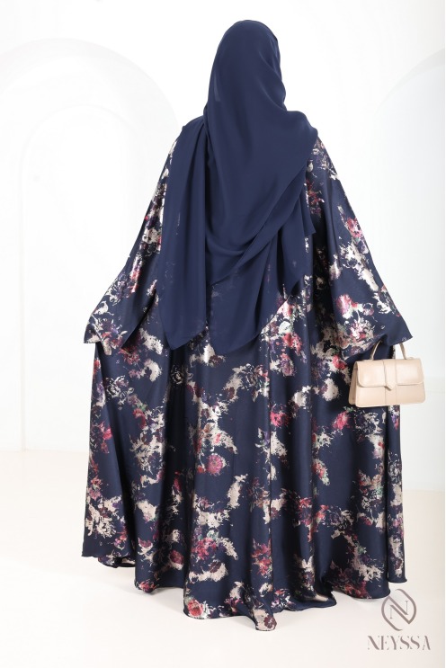Luxury Dubai kimono abaya with umbrella cut in wooded black