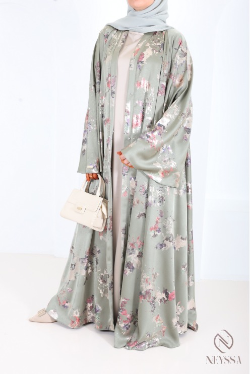 Luxuriöse Kimono-Abaya Dubai mit Umbrella-Schnitt und Holzverzierung