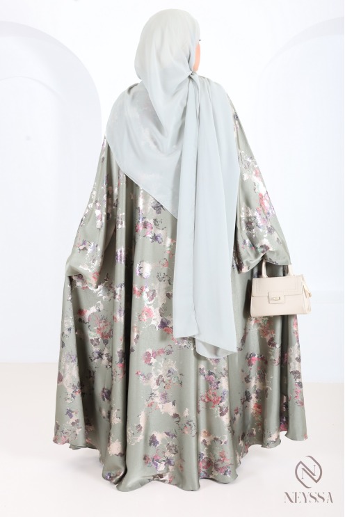 Luxuriöse Kimono-Abaya Dubai mit Umbrella-Schnitt und Holzverzierung