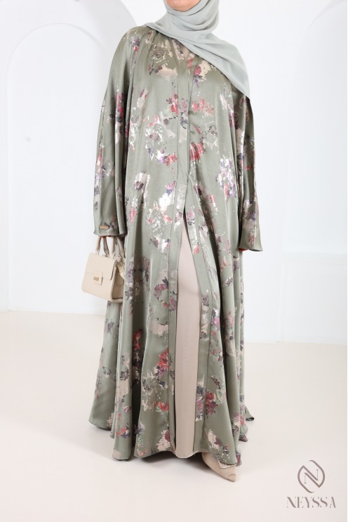 Luxuriöse Kimono-Abaya Dubai mit Umbrella-Schnitt und Holzverzierung