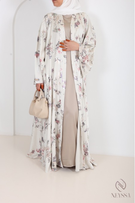 Luxury Dubai kimono abaya with umbrella cut in wooded green sage