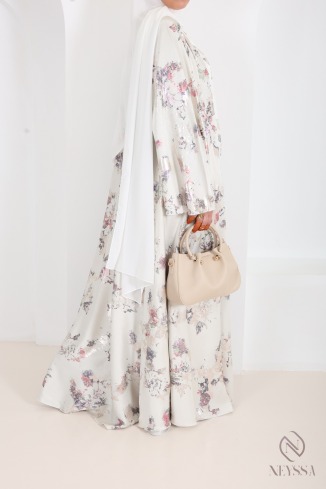 Luxury Dubai kimono abaya with umbrella cut in wooded green sage 2