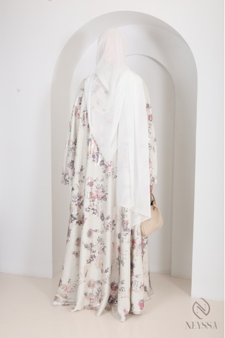 Luxury Dubai kimono abaya with umbrella cut in wooded green sage