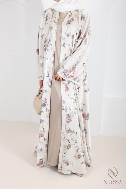 Luxury Dubai kimono abaya with umbrella cut in wooded green sage