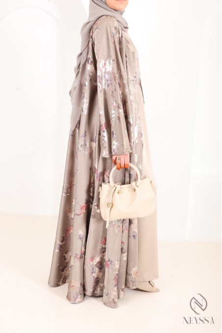 Luxury Dubai kimono abaya with umbrella cut in wooded green sage