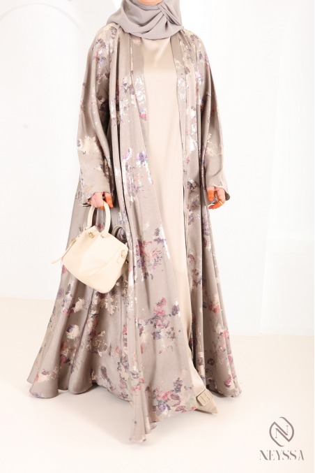 Luxury Dubai kimono abaya with umbrella cut in wooded green sage