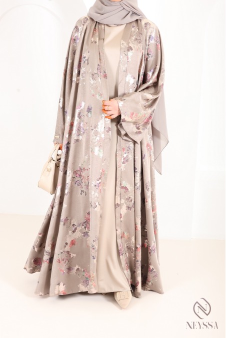Luxury Dubai kimono abaya with umbrella cut in wooded green sage