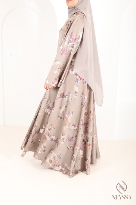 Luxury Dubai kimono abaya with umbrella cut in wooded green sage