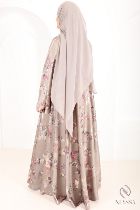 Luxury Dubai kimono abaya with umbrella cut in wooded green sage