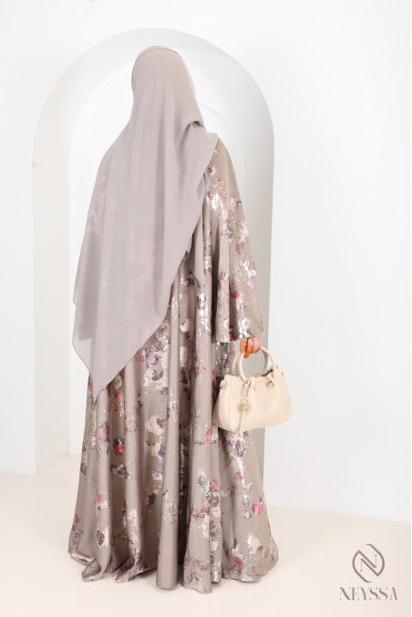 Luxury Dubai kimono abaya with umbrella cut in wooded green sage