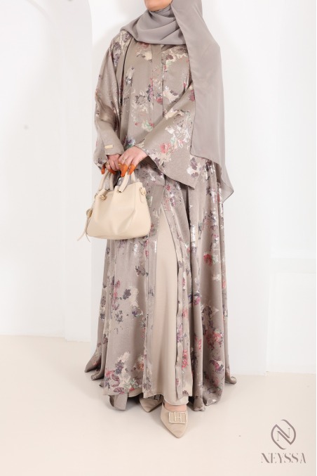 Luxury Dubai kimono abaya with umbrella cut in wooded green sage