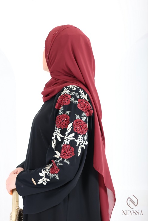 Black Dubai kimono abaya with floral embroidery, rhinestones for Eid