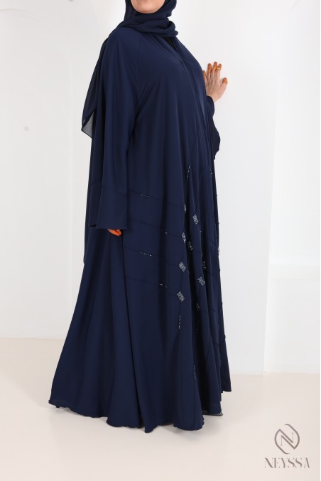 Abaya kimono de luxe Dubaï avec perlages browny pour femme pour l'Aïd