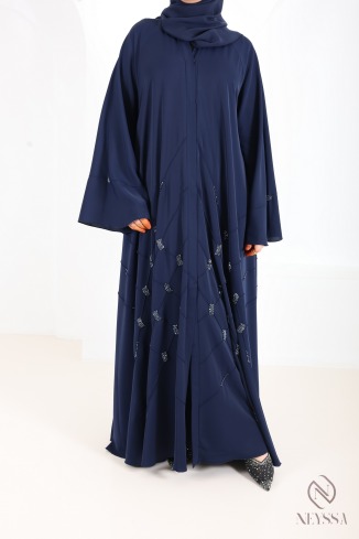 Luxuriöse Kimono-Abaya Dubai mit brauner Perlenstickerei 2