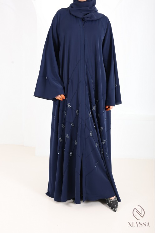 Abaya kimono de luxe Dubaï avec perlages browny pour femme pour l'Aïd