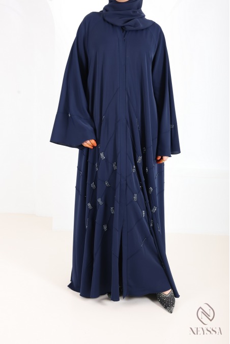 Abaya kimono de luxe Dubaï avec perlages browny pour femme pour l'Aïd