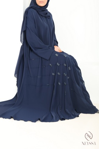 Luxuriöse Kimono-Abaya Dubai mit brauner Perlenstickerei
