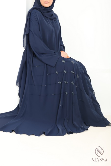 Abaya kimono de luxe Dubaï avec perlages browny pour femme pour l'Aïd