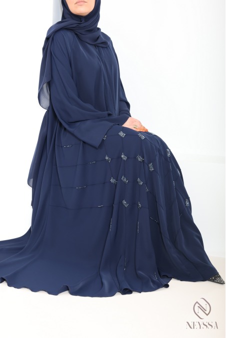 Abaya kimono de luxe Dubaï avec perlages browny pour femme pour l'Aïd