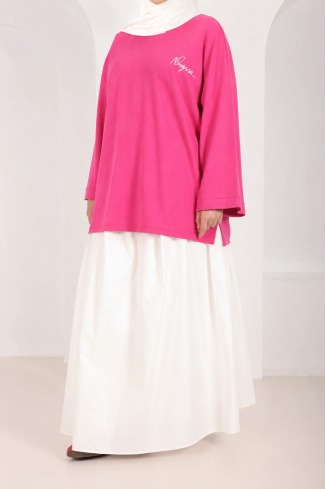 Oversized white piqué T-shirt pink Neyssa signature