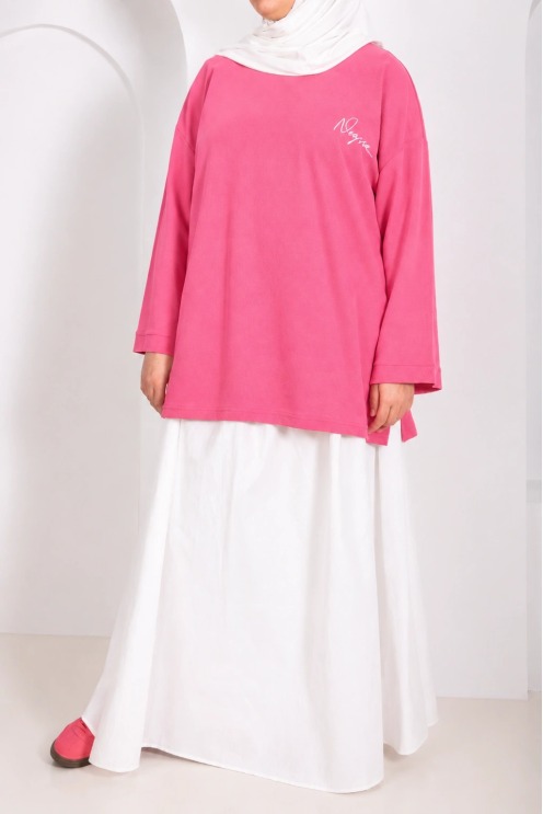 Rosa Oversize-T-Shirt aus Piqué mit Neyssa-Signatur