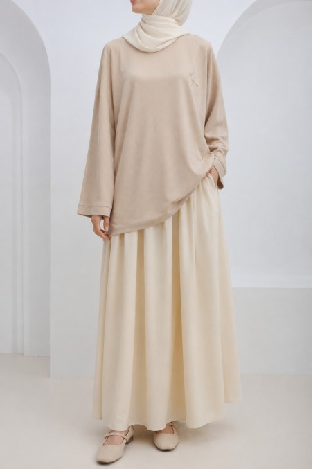 Cream Langarm-T-Shirt von Neyssa, Piqué-Stoff