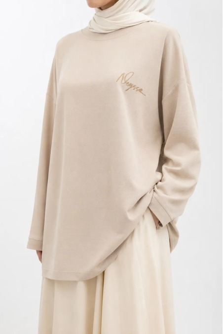Cream Langarm-T-Shirt von Neyssa, Piqué-Stoff