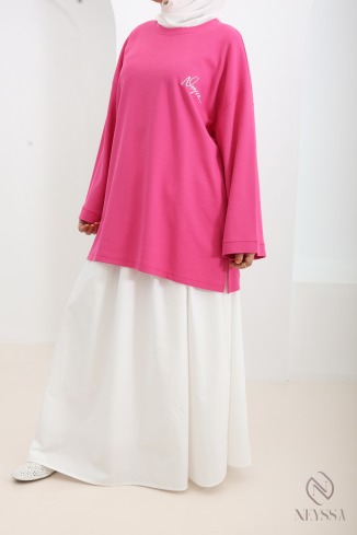 Rosa Oversize-T-Shirt aus Piqué mit Neyssa-Signatur