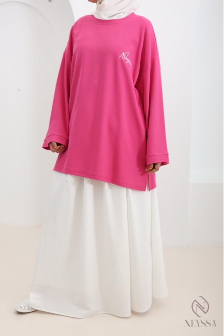 T-shirt rose en maille piquée oversize avec signature Neyssa