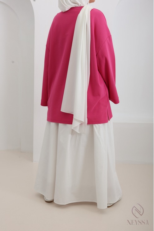 Oversized white piqué T-shirt pink Neyssa signature
